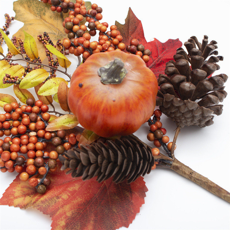 Mixed Pumpkin Maple Pinecone Faux Autumn Stems