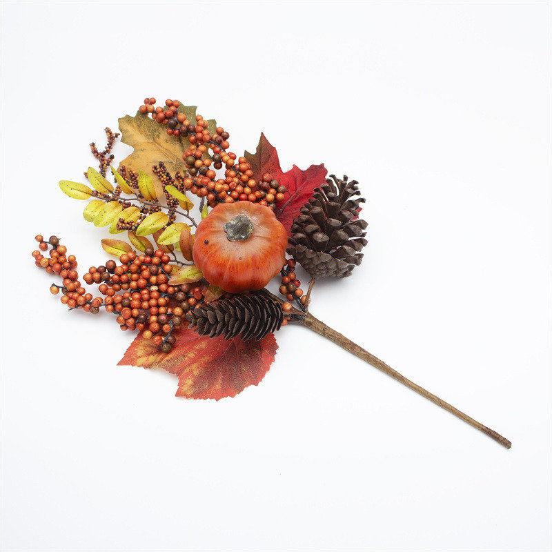 Mixed Pumpkin Maple Pinecone Faux Autumn Stems