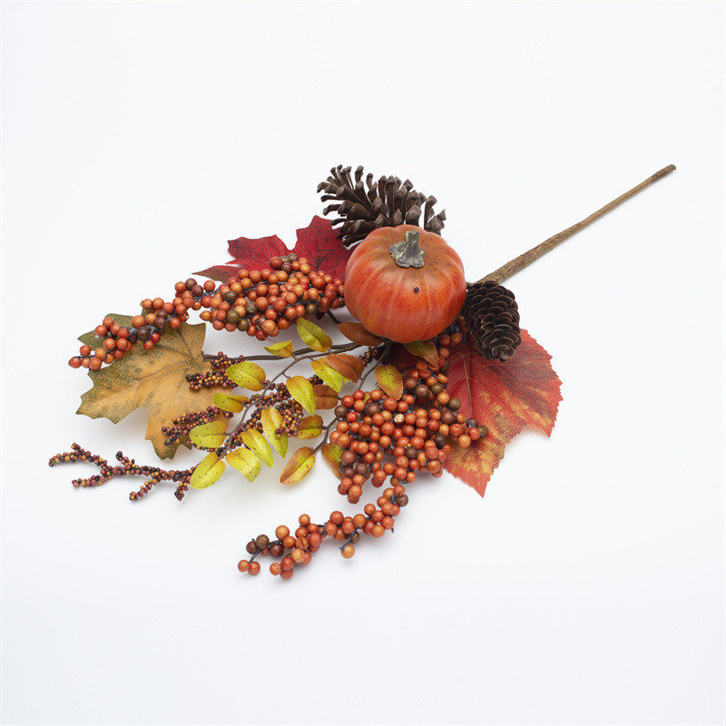 Mixed Pumpkin Maple Pinecone Faux Autumn Stems