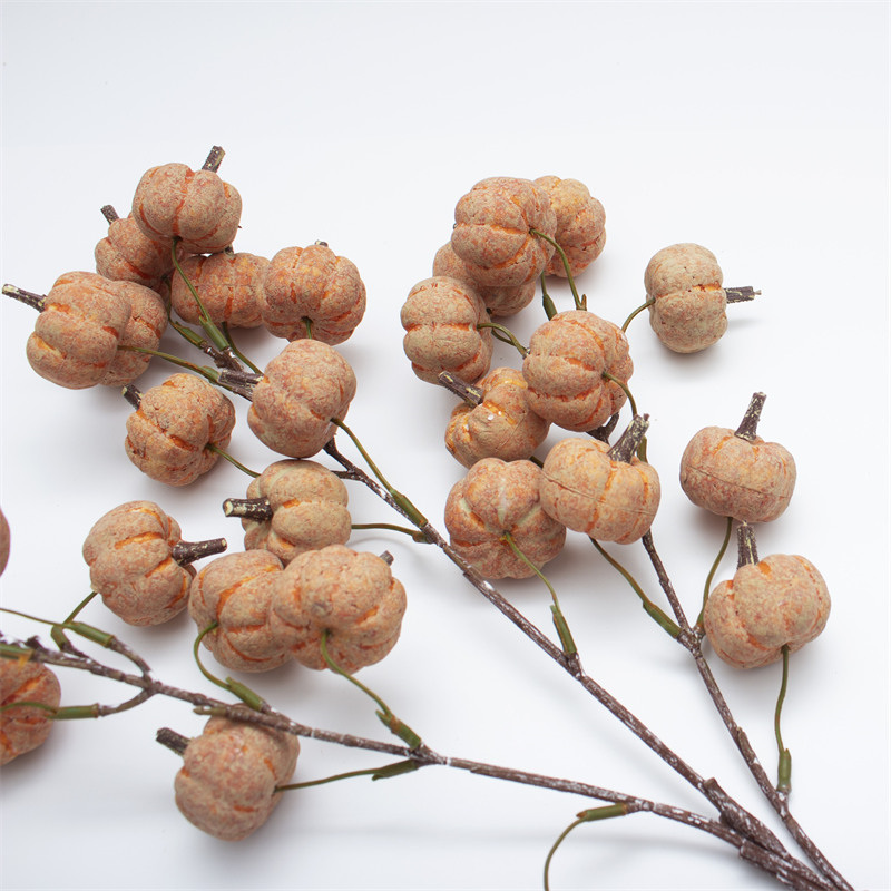 Ephedra Yellow Autumn Pumpkins Faux Berry Stem