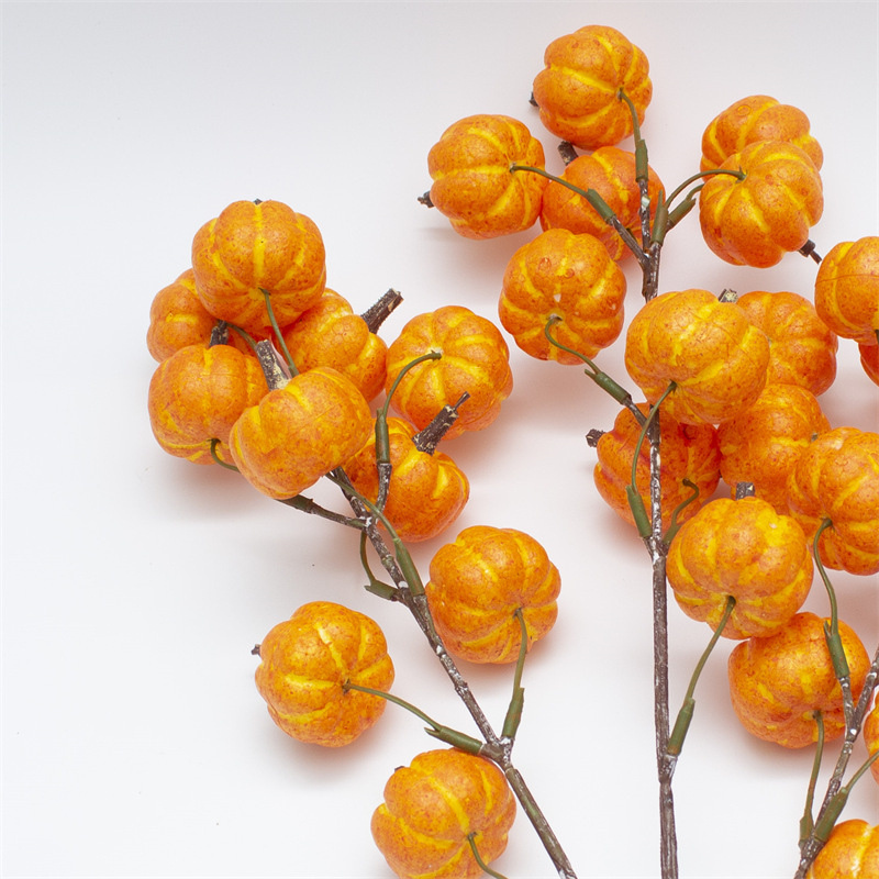 Golden Autumn Small Pumpkin Fake Berry Branch