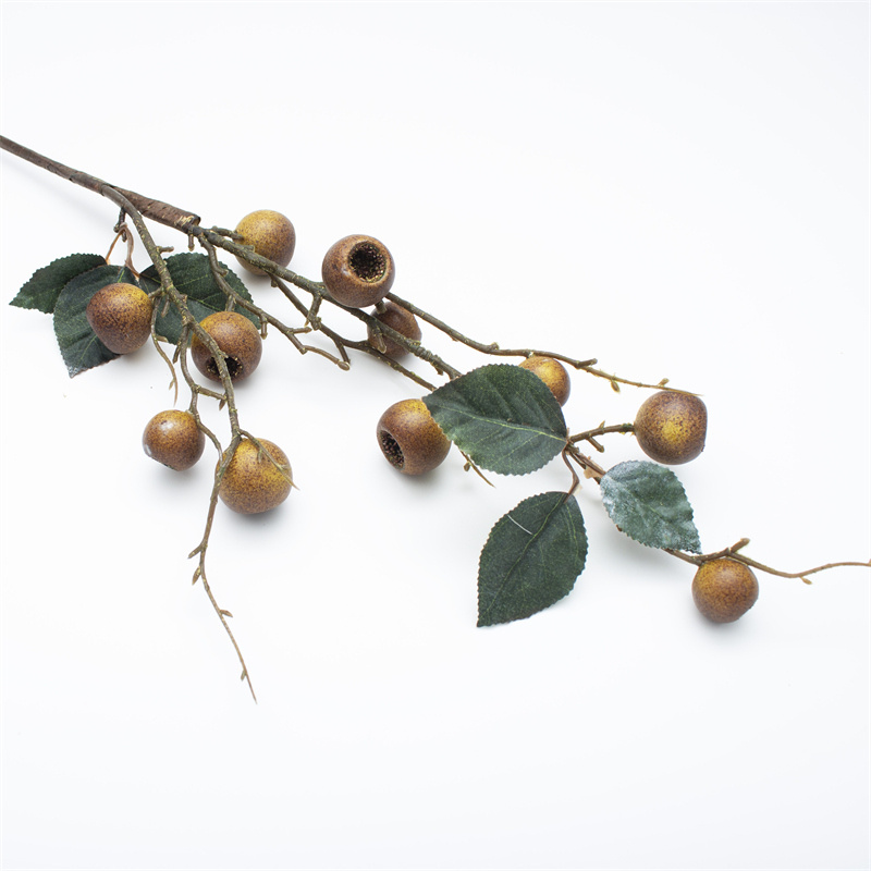 Brown Artificial Loquat Fruit Branch With Leaves