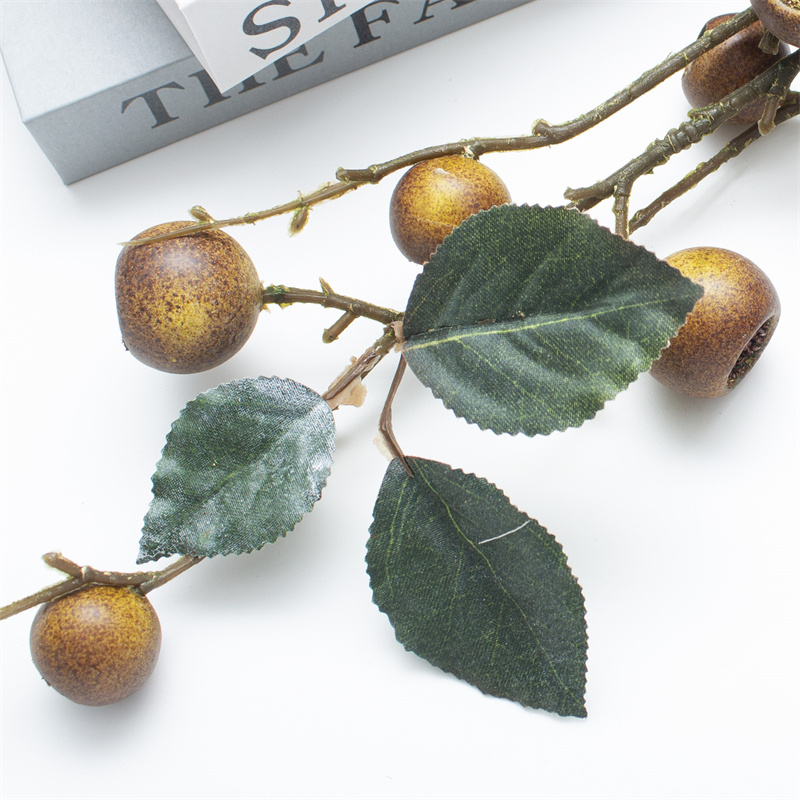 Brown Artificial Loquat Fruit Branch With Leaves