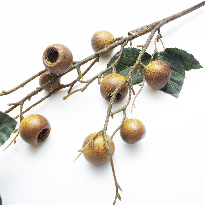 Brown Artificial Loquat Fruit Branch With Leaves