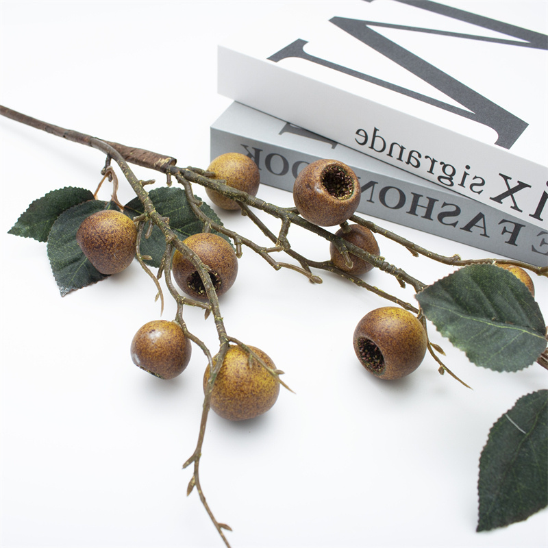 Brown Artificial Loquat Fruit Branch With Leaves