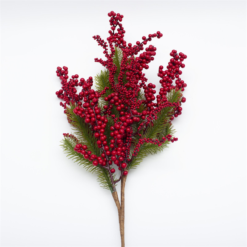 Christmas Pine Needle Branch With Red Berries