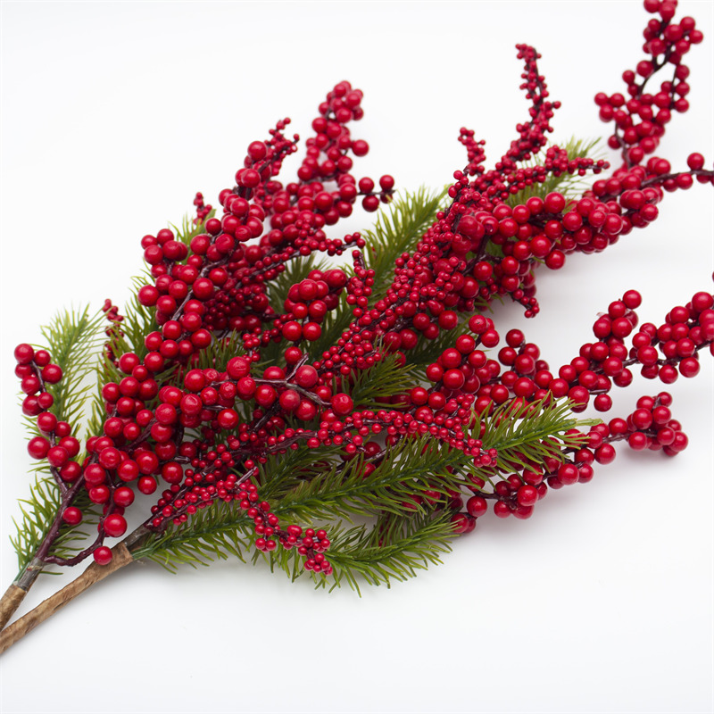 Christmas Pine Needle Branch With Red Berries