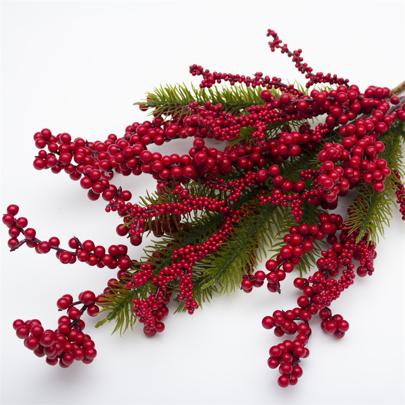 Christmas Pine Needle Branch With Red Berries