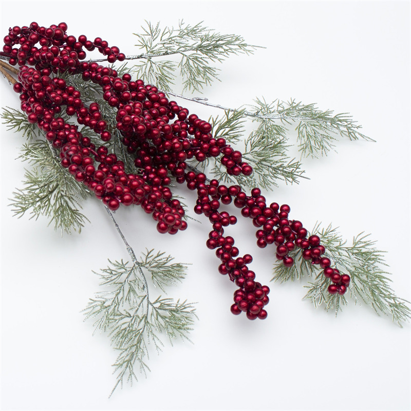 Red Christmas Berry Twig With Pine Needles