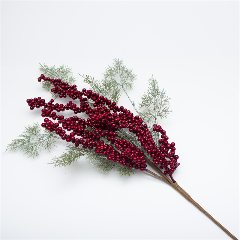 Red Christmas Berry Twig With Pine Needles