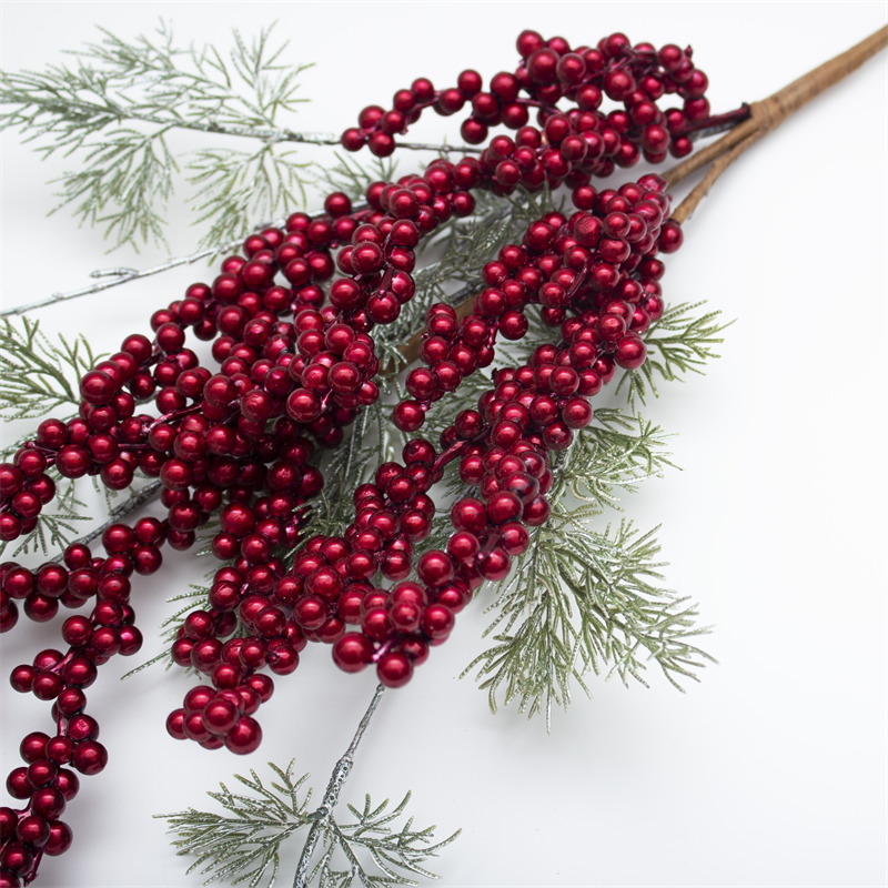 Red Christmas Berry Twig With Pine Needles