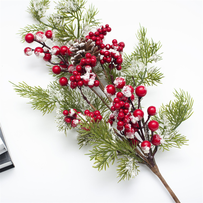 Snowflakes Red Berries Pine Tree Branch