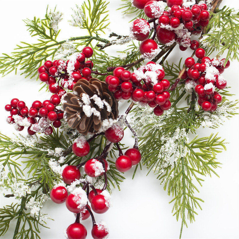 Snowflakes Red Berries Pine Tree Branch