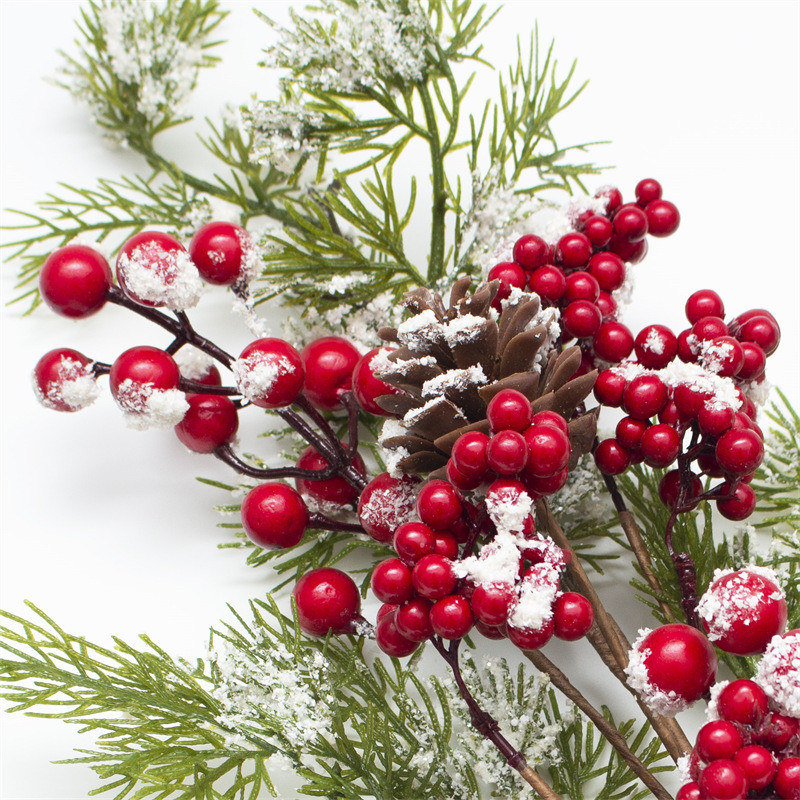 Snowflakes Red Berries Pine Tree Branch