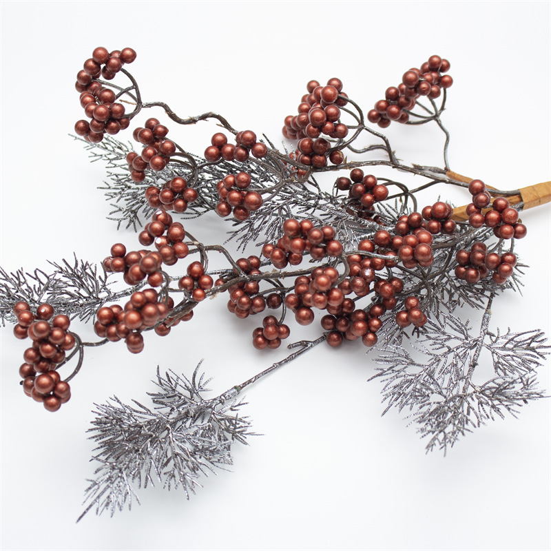 Sprayed Pine Needle Branch With Bronze Berries