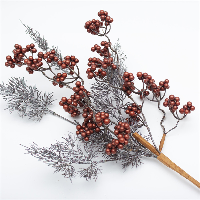 Sprayed Pine Needle Branch With Bronze Berries