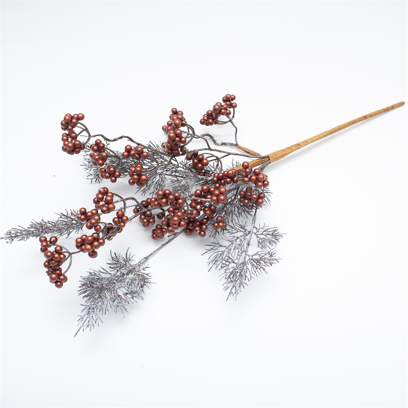 Sprayed Pine Needle Branch With Bronze Berries