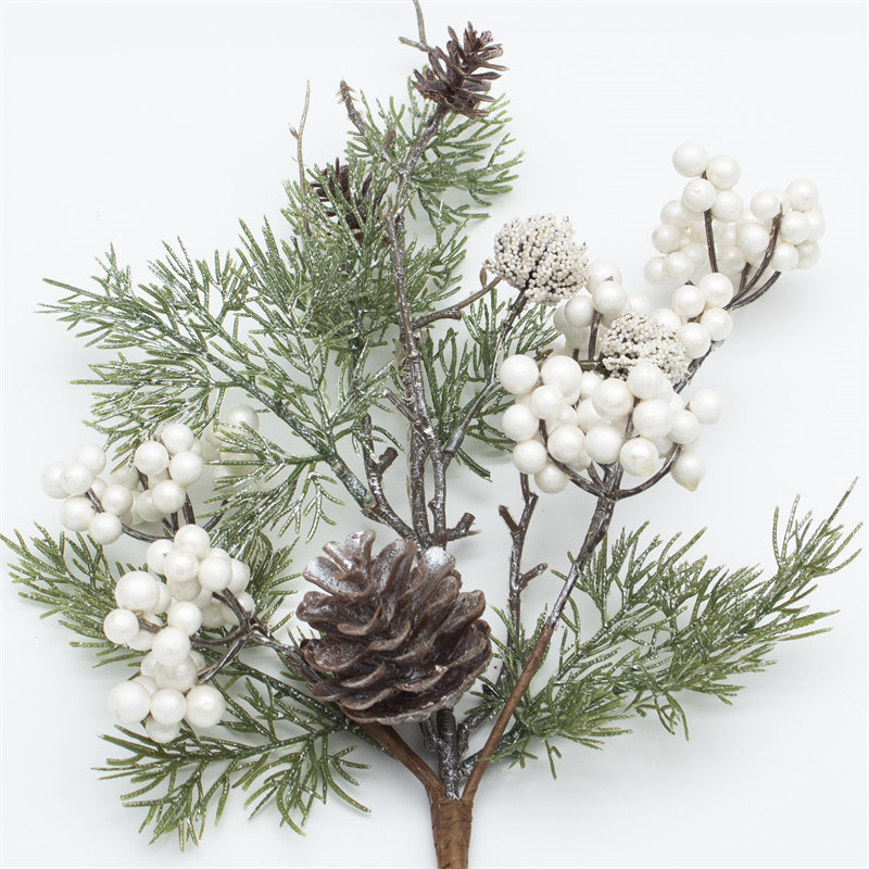 Artificial Pine Branch With Pine White Cones