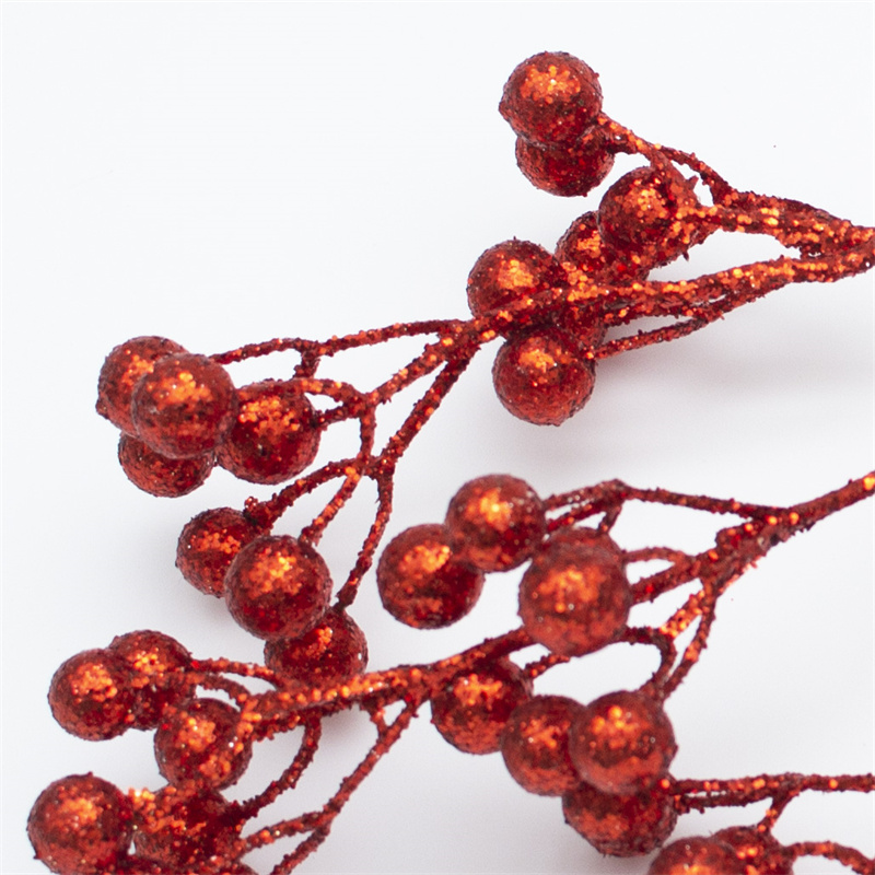 Red Tinsel Berry Artificial Christmas Stem