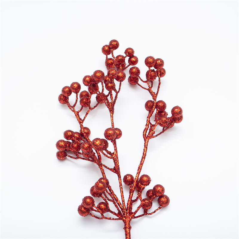 Red Tinsel Berry Artificial Christmas Stem