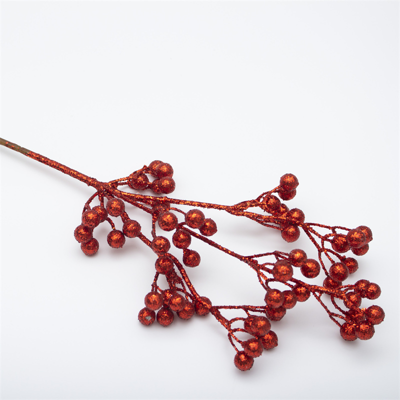 Red Tinsel Berry Artificial Christmas Stem