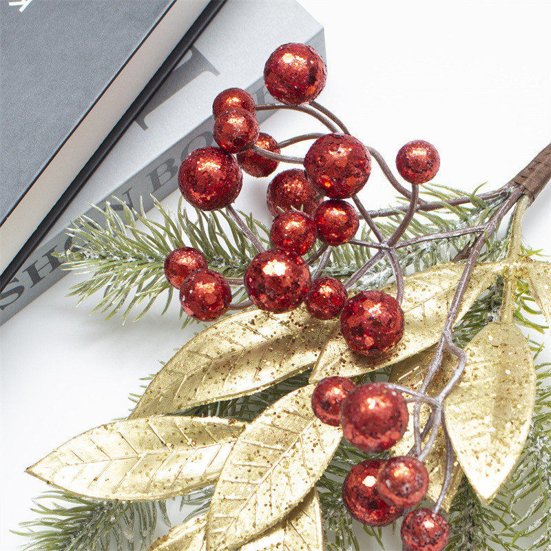 Christmas Branch With Shiny Gold Foil