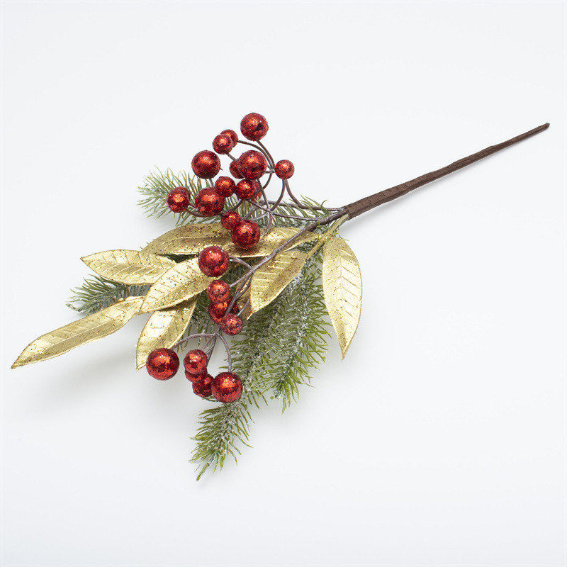 Christmas Branch With Shiny Gold Foil