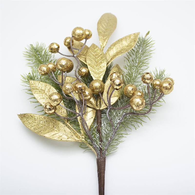 Christmas Branch With Shiny Tinsel Golden Berries