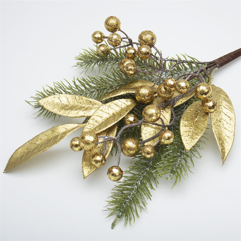 Christmas Branch With Shiny Tinsel Golden Berries