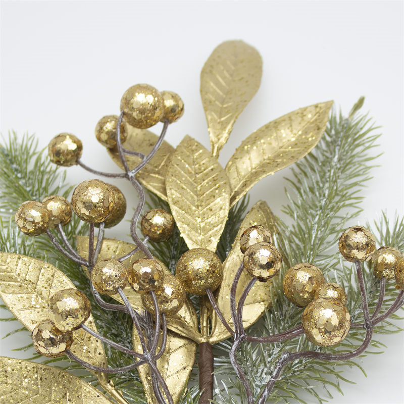 Christmas Branch With Shiny Tinsel Golden Berries