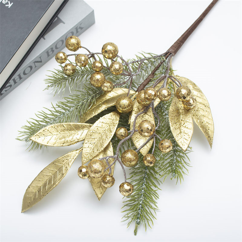 Christmas Branch With Shiny Tinsel Golden Berries