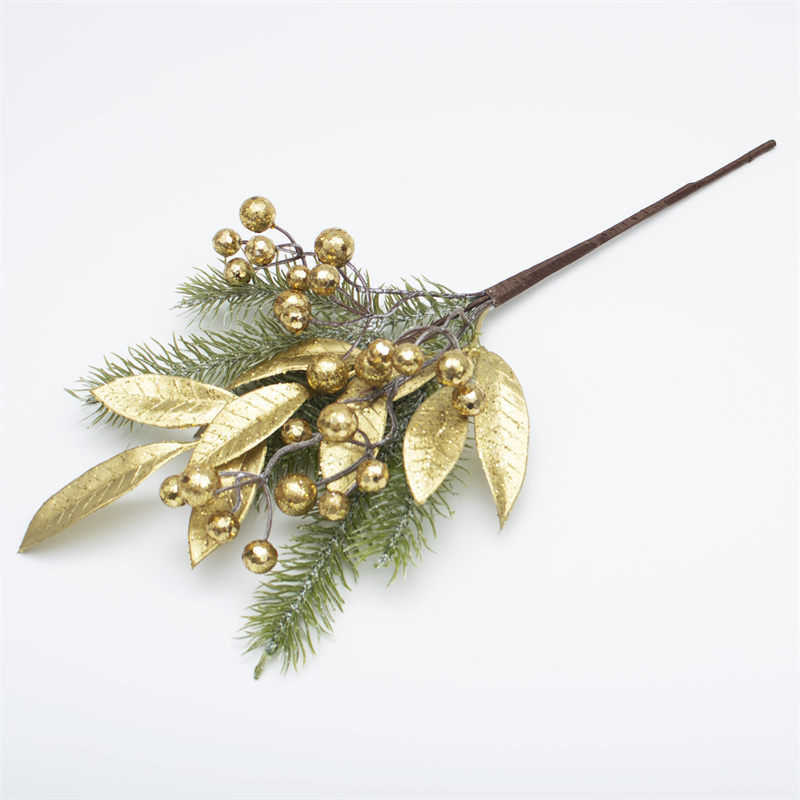 Christmas Branch With Shiny Tinsel Golden Berries