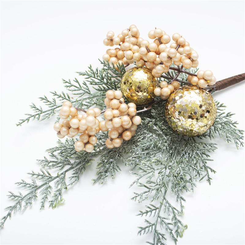 Pine Needles Christmas Branch With Tinsel Balls