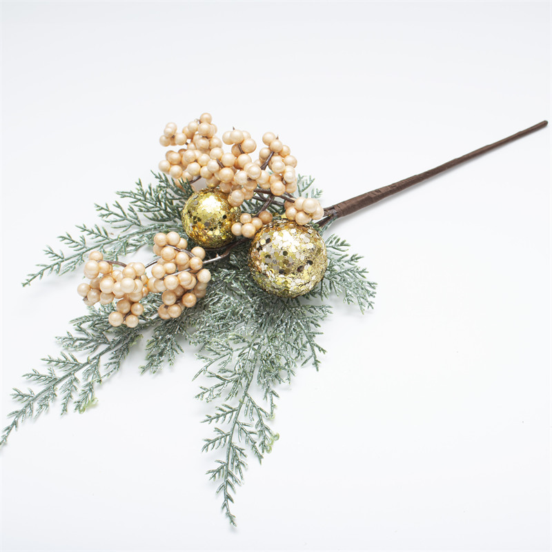 Pine Needles Christmas Branch With Tinsel Balls