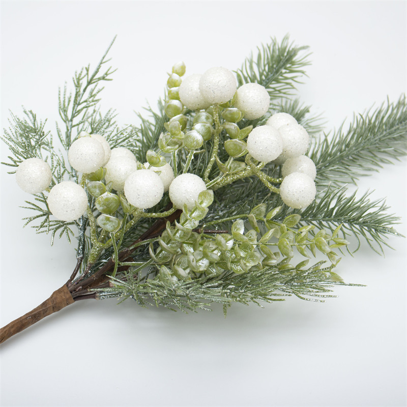 15 Inch White And Green Pine Needle Branch