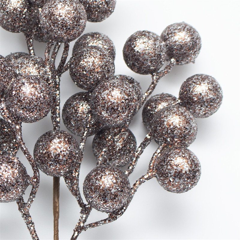 Brown Gold Tinsel Berry Christmas Branch