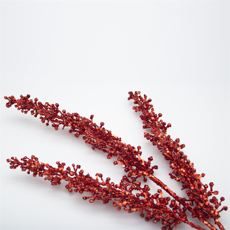 Glitter Red Wheat Ear Christmas Branch