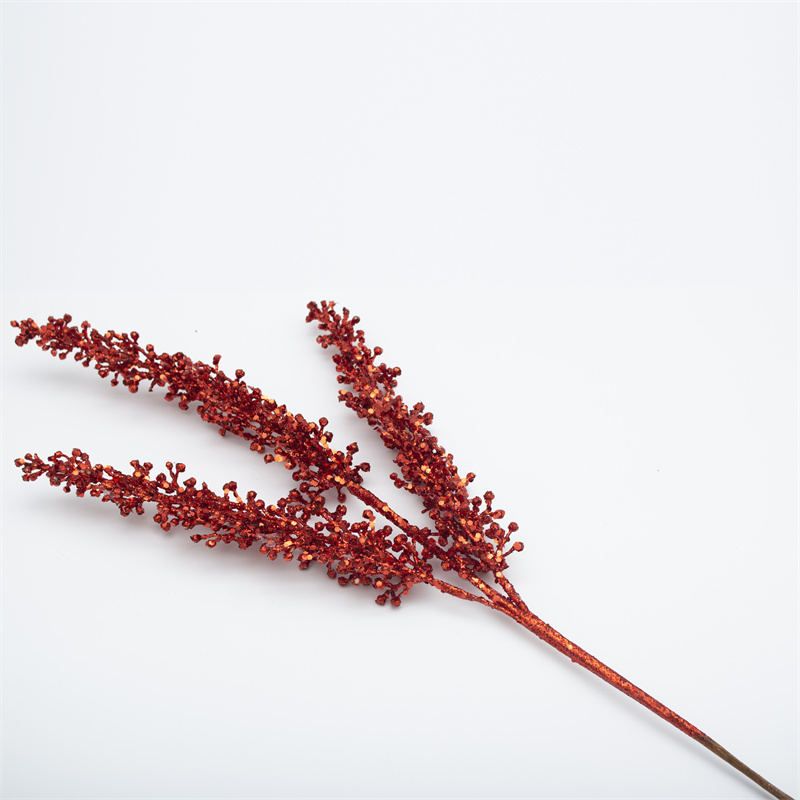 Glitter Red Wheat Ear Christmas Branch